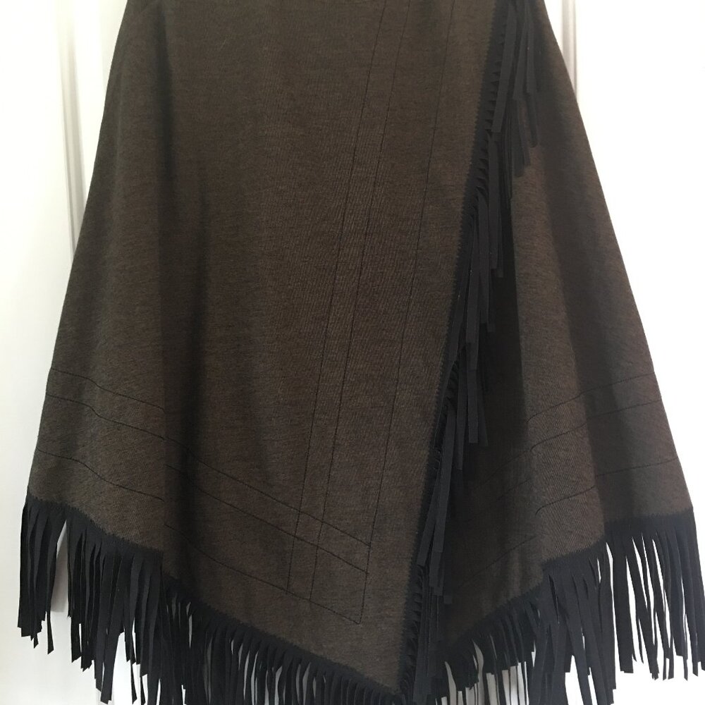 The Look Fringed Brown and Black Cape by Randolph Duke